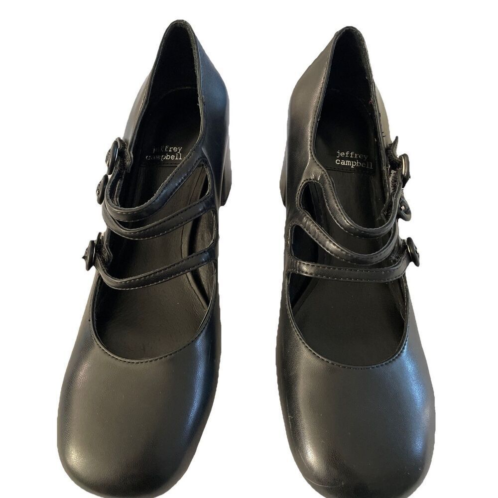 Jeffrey Campbell Womens Tierz Mary Jane Black Leather Strap Heel PumpShoe Sz 9.5 - Picture 2 of 4